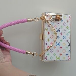 UPCYCLED Novelty Clutch with Pink Handle